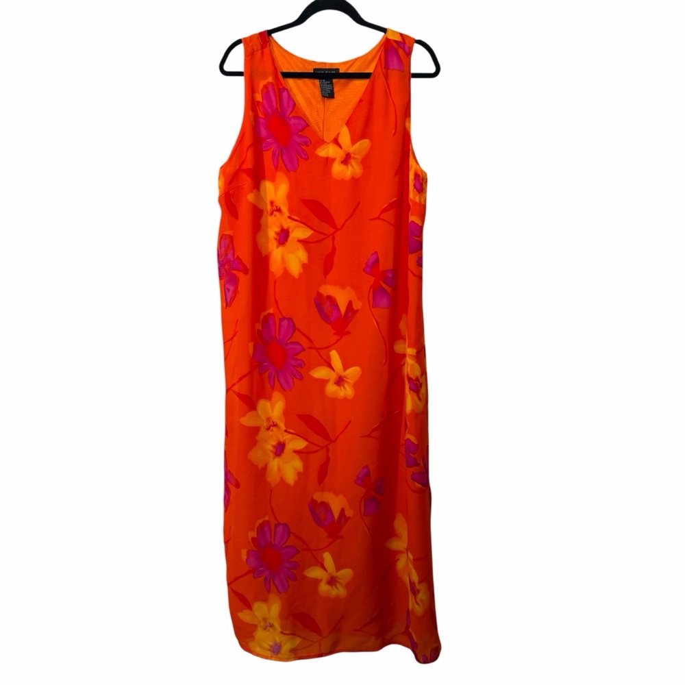 Vintage Orange Vibrant Hawaiian Floral Print Maxi Dress